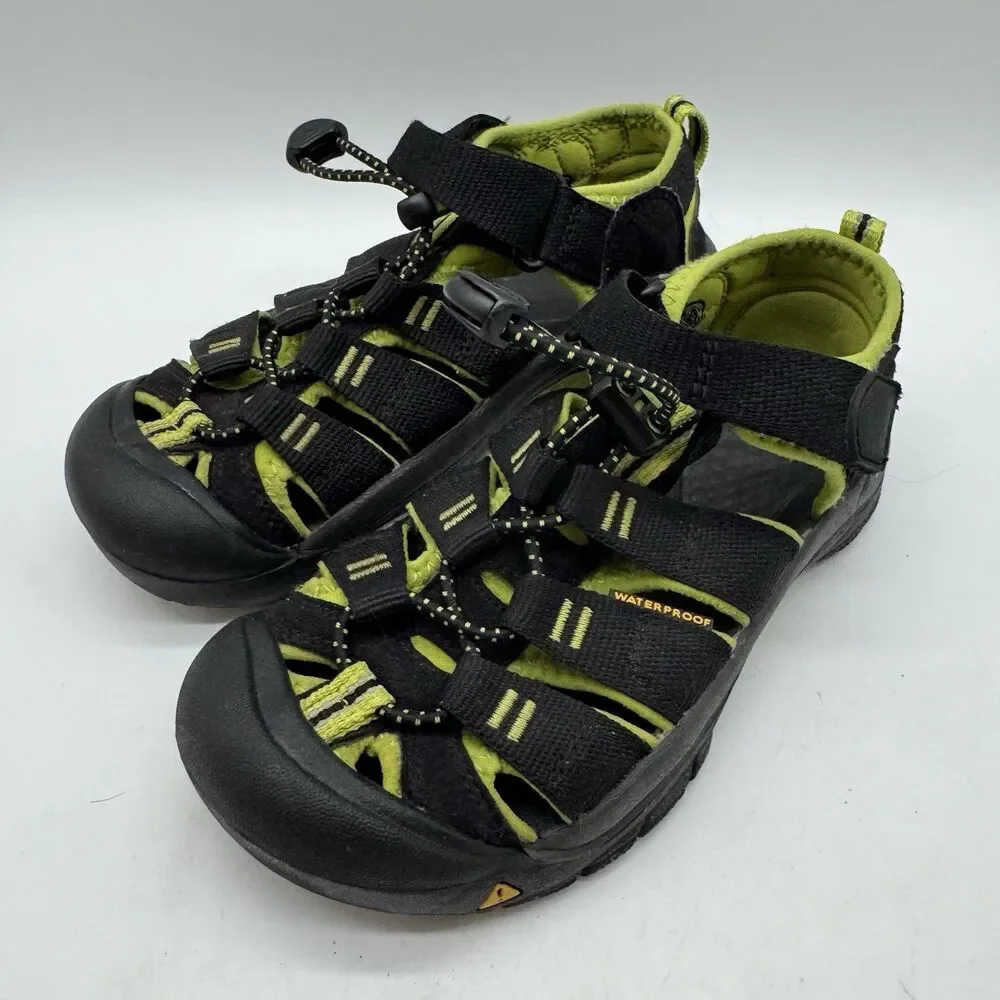 Keen Newport H2 Sport Sandals Kids 13 Black Lime Green Waterproof Lace Lock Shoe